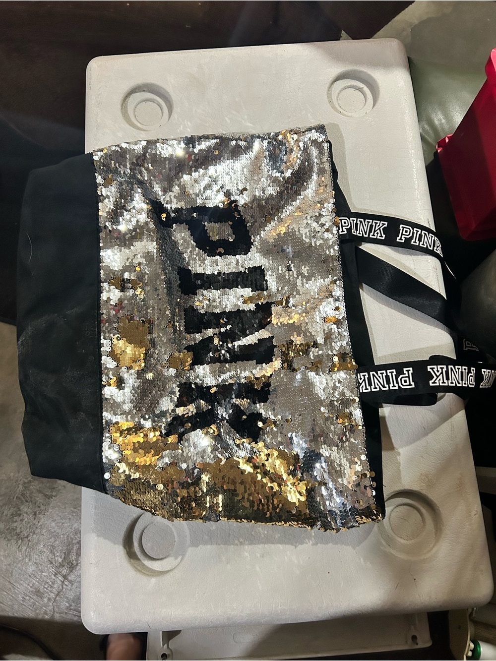 PINK Victoria's Secret Sequin Tote Bag in Silver & Gold